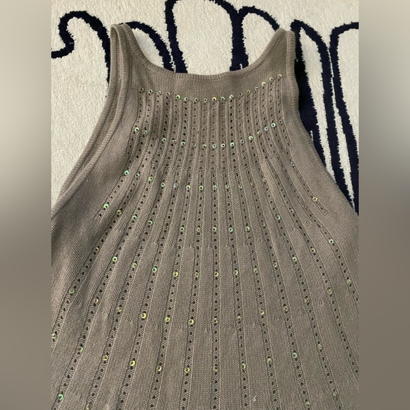 Alice and Olivia tan, wool and iridescent sequins rainbow dress Size L large EUC - Picture 5 of 6